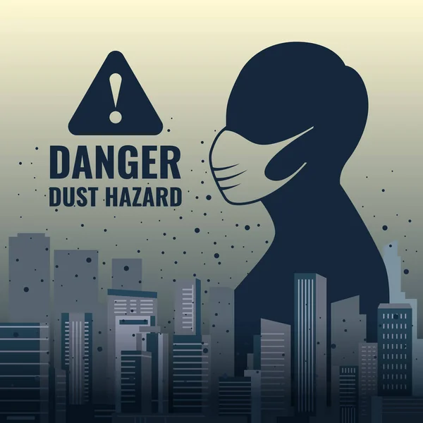 Danger Dust Hazard Concept Human Wearing Dust Masks City Building — Διανυσματικό Αρχείο