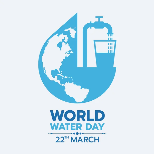 World Water Day Banner Faucet Water Tap Drop Water Glass — Stock Vector