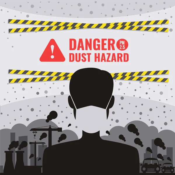 Danger Dust Hazard Concept Human Wearing Dust Masks City Dust — Stock Vector