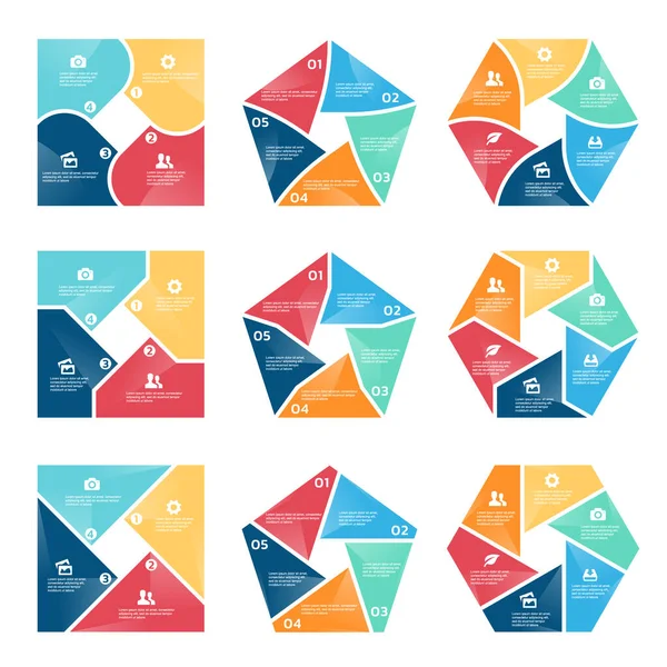 Square Pentagon Hexagon Chart Infographic Part Four Part Five Part — 스톡 벡터