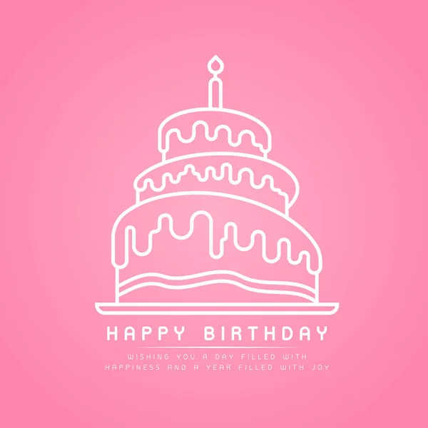 Happy Birthday White Line Border Birthday Cake Burning Candles Sign — Image vectorielle