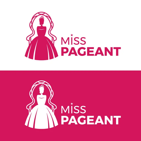 Miss Pageant Logo Sign Pink Beauty Queen Wear Crown Sit — Wektor stockowy