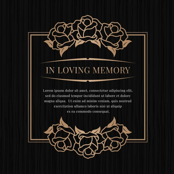 Loving Memory Banner Brown Bronze Rose Frame Black Texture Background — Stock Vector