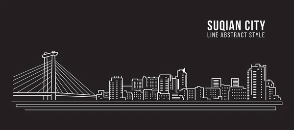 Cityscape Building Line Art Vector Illustration Design Suqian City — Stockový vektor