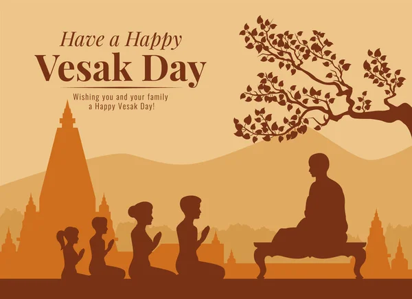 Vesak Day Banner Buddhists Listening Dharma Monks Vector Design — Διανυσματικό Αρχείο