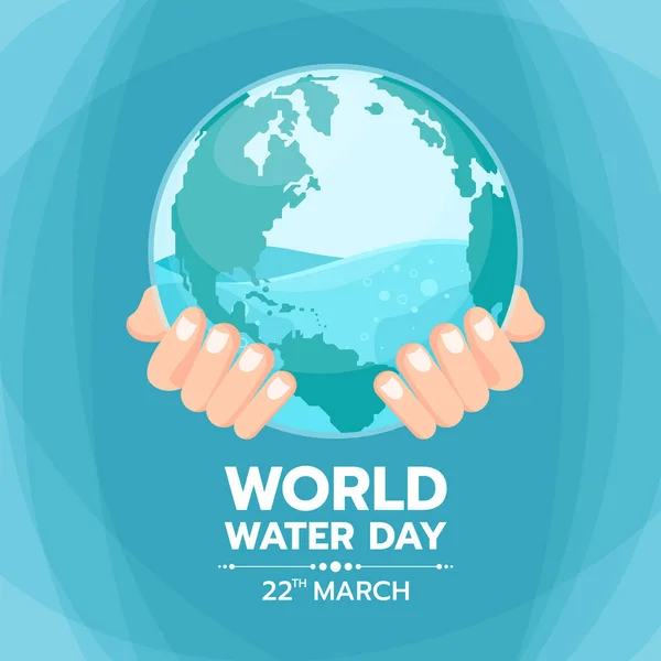 World Water Day Banner Hand Hold Water Circle World Glass — Vettoriale Stock