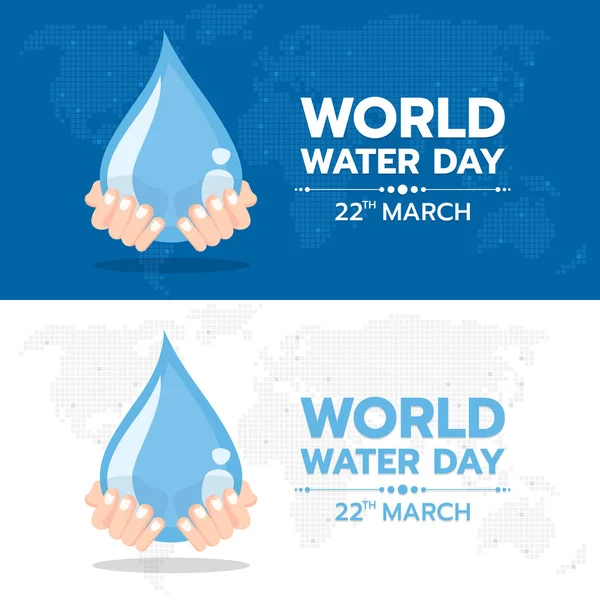 World Water Day Banner Hand Hold Drop Water Sign Dot — Vettoriale Stock