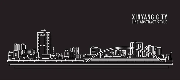 Cityscape Building Line Art Vector Illustration Design Город Синьян — стоковый вектор