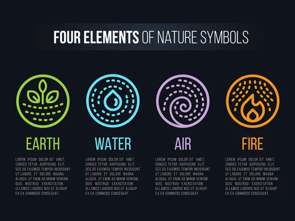 Elements Nature Symbols Circle Line Boder Dashed Line Earth Fire — Vector de stock
