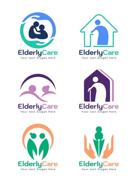 Elderly Care Logo Sign Vector Set Design — Stok Vektör