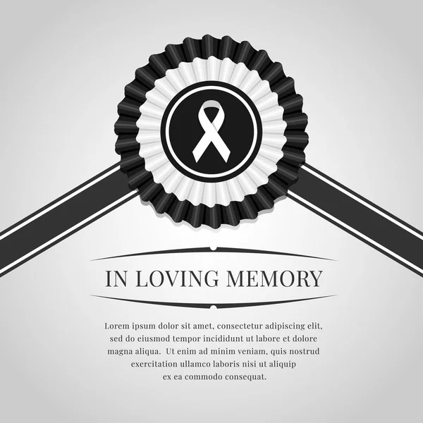 Funeral Banner White Ribbon Sign Black White Rosette Ribbon Loving — Stock Vector