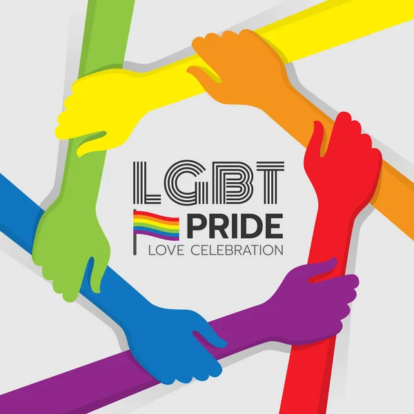 Lgbt Pride Banner Colorful Hand Hold Hand Circle Frame Rainbow — Stok Vektör