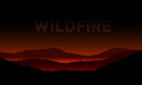 Wildfire Fire Burning Mountain Night Time Abstract Vector Design — Stock Vector