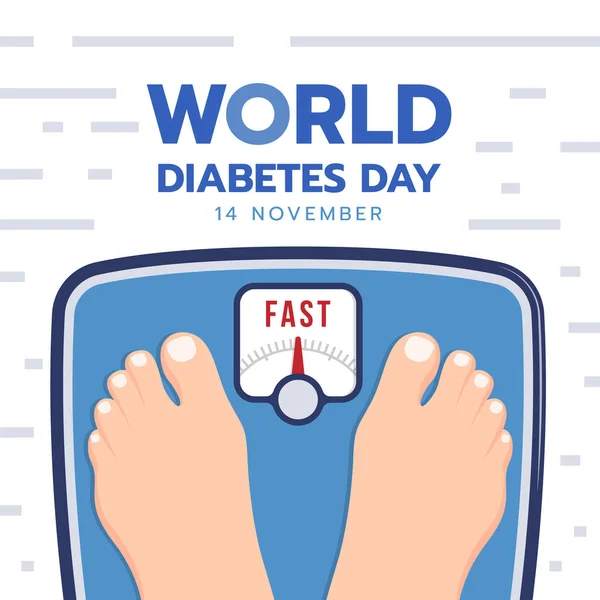 World Diabetes Day Banner Feet Weight Checking Machine Fast Vector — Stockvector