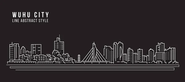 Cityscape Building Line Art Vector Illustration Design Wuhu City — Stockový vektor