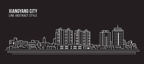 Cityscape Building Line Art Vector Illustration Design Xiangyang City —  Vetores de Stock