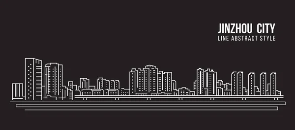 Cityscape Building Line Art Vector Illustration Design Jinzhou City — Vettoriale Stock