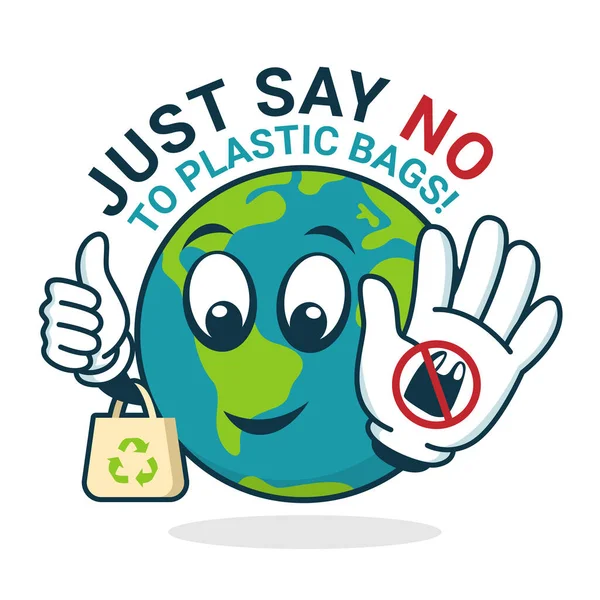 Just Say Plastic Bag World Charator Show Stop Plastic Sign — Vettoriale Stock