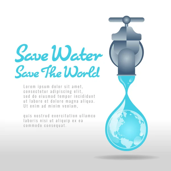 Water World Banner Water Tap Earth Sign Drop Water Vector — Stock vektor