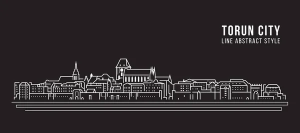 Cityscape Building Line Art Vector Illustration Design Torun City — Vettoriale Stock
