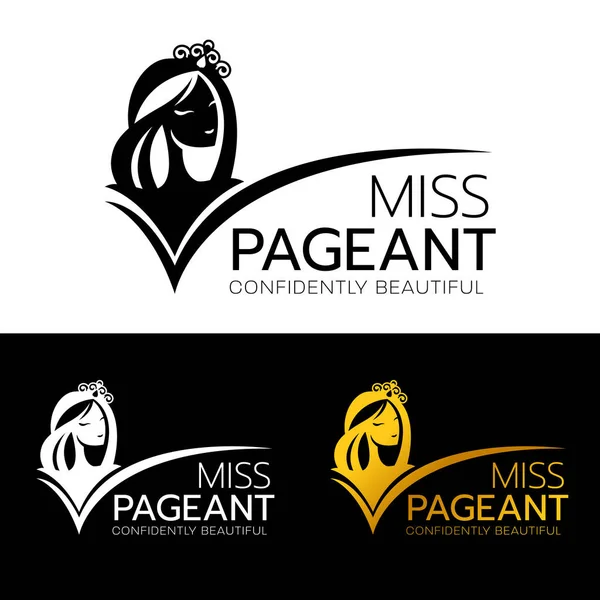 Miss Pageant Logo Head Face Woman Smile Wear Crown Vector — Stockvector