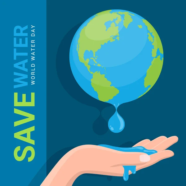 Water World Water Day Banner Hand Hold Drop Water Earth — Vector de stock