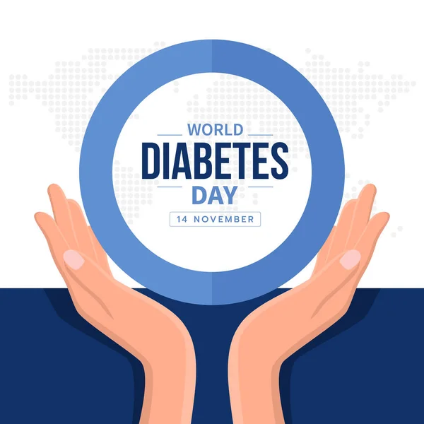 World Diabetes Day Banner Hand Hold Care Text Blue Circle — Stock vektor