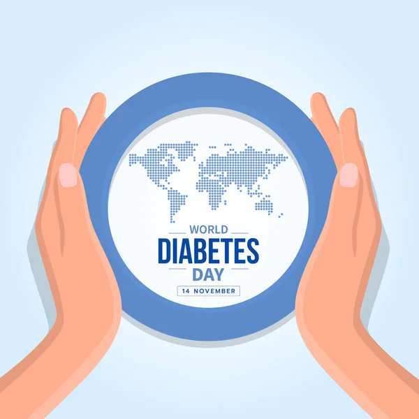 World Diabetes Day Banner Hand Hold Care Abstract Dot Map — Vetor de Stock