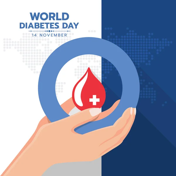 World Diabetes Day Banner Hand Hold Red Blood Drop Water — 스톡 벡터