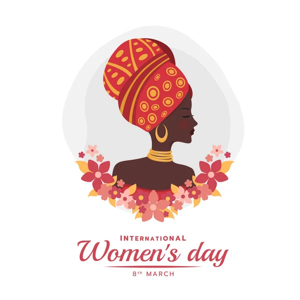 International Women Day Banner African Woman Lady Red Pink Flora — Stock Vector