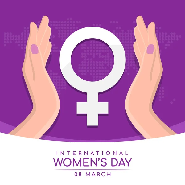 International Women Day Woman Hand Hold Care White Female Symbol — Stock Vector