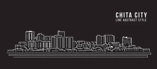 Cityscape Building Line Art Vector Illustration Design Chita City — Archivo Imágenes Vectoriales