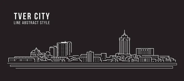 Cityscape Building Line Art Vector Illustration Design Tver City — Stockový vektor