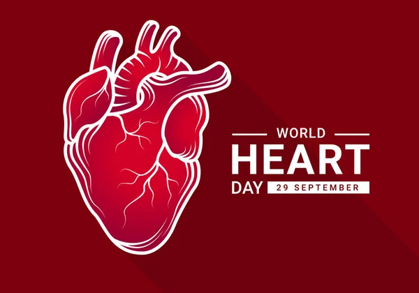 World Heart Day Gradient Red Human Heart Real White Outline —  Vetores de Stock