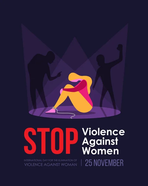 International Day Elimination Violence Woman Banner Shadow Man Attacked Woman — Image vectorielle