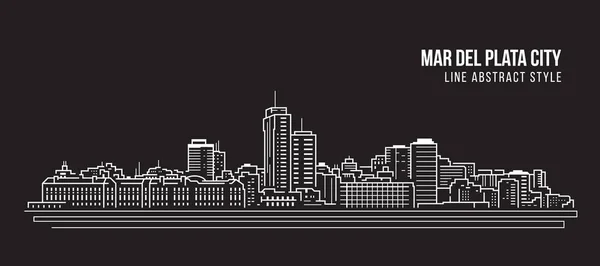 Cityscape Building Panorama Line Art Vector Illustration Design Mar Del — Vettoriale Stock