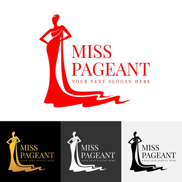 Miss Pageant Logo Beautiful Lady Evening Gown Crown Vector Design — Stockvector