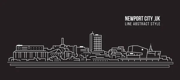 Cityscape Building Line Art Vector Illustration Design Newport City — Vettoriale Stock