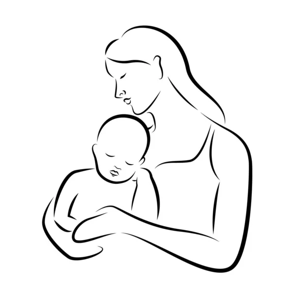 Abstract Drawing Line Mother Hug Baby Vector Art Design — Wektor stockowy