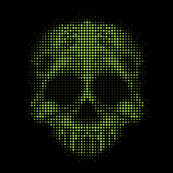 Abstract Illustration Skull Green Colored Circles Bubbles Black Background Texture — Vetor de Stock