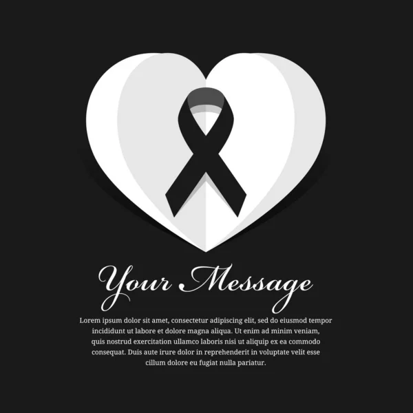 Funeral Banner Black Ribbon White Heart Paper Black Background Vector — Stockový vektor