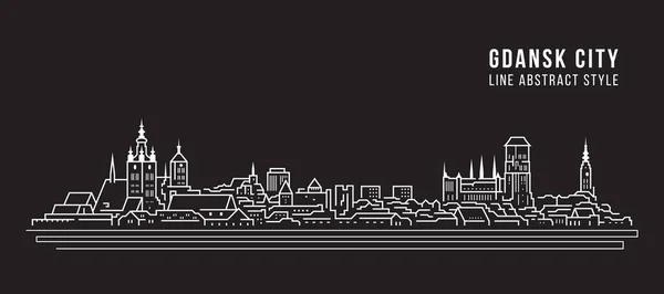 Cityscape Building Line Art Vector Illustration Design Gdansk City — Vettoriale Stock