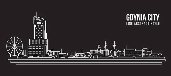 Cityscape Building Line Art Vector Illustration Design Gdynia City — Stockový vektor