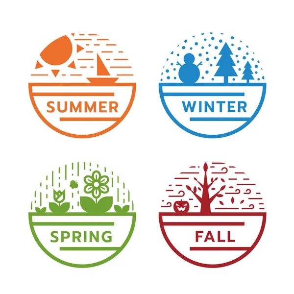 Season Circle Sign Modern Line Nature Summer Winter Spring Fall — Stock Vector