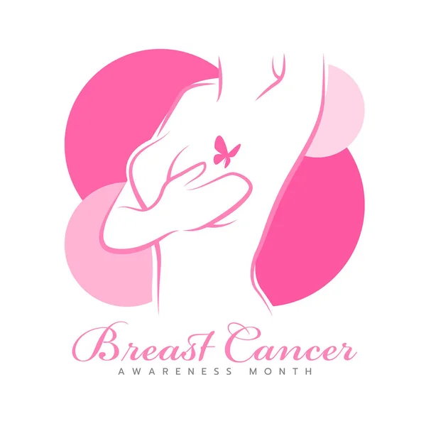 Breast Cancer Awareness Month Banner Pink Line Style Woman Self — Stockvector