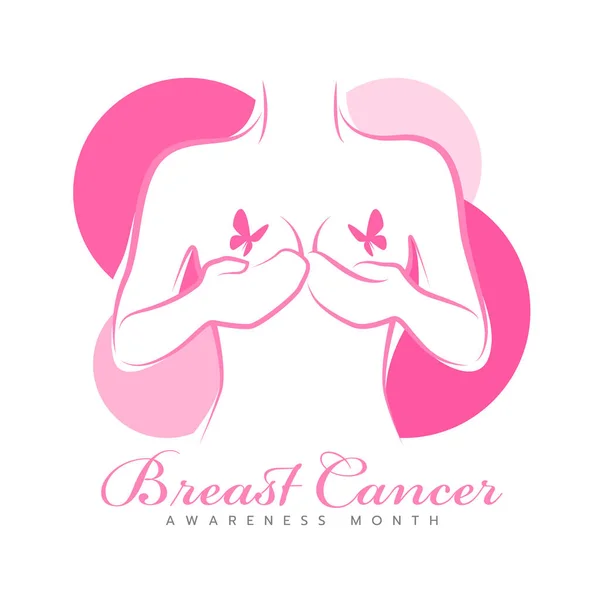 Breast Cancer Awareness Month Banner Pink Line Style Woman Self — Stockvector