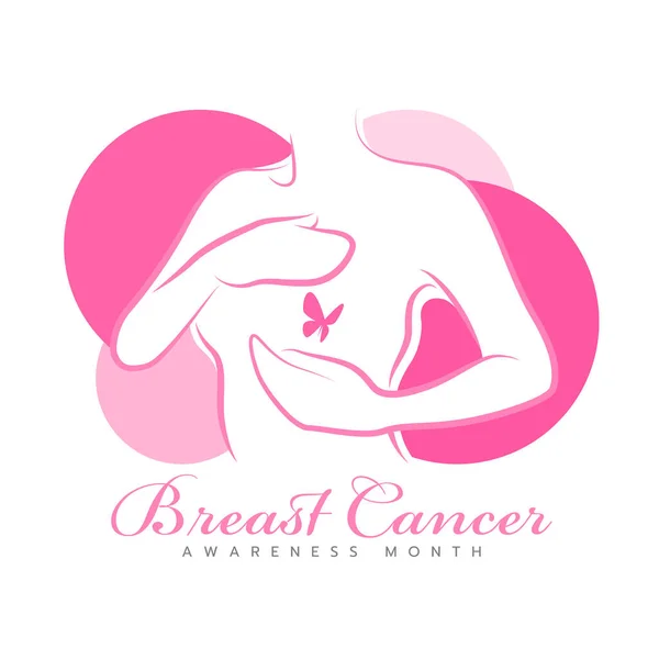 Breast Cancer Awareness Month Banner Pink Line Style Woman Self — Stockvector