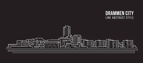 Cityscape Building Line Art Vector Illustration Design Drammen City — Vetor de Stock