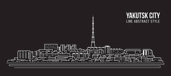 Cityscape Building Line Art Vector Illustration Design Yakutsk City — Vettoriale Stock