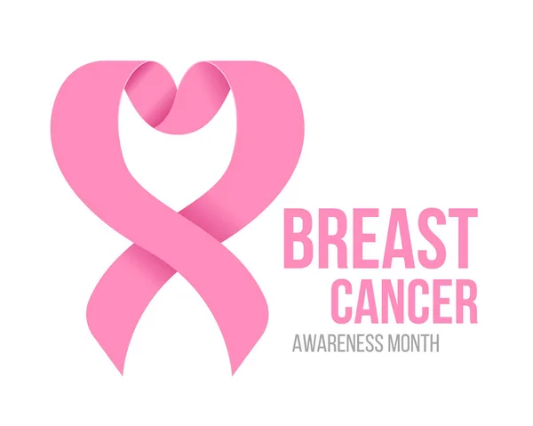 Breast Cancer Awareness Month Banner Heart Pink Ribbon Sign Text — Vector de stock
